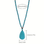Bohemian Turquoise Beaded Large Teardrop Pendant Necklace