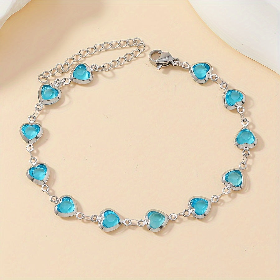 Stainless Steel Heart Link Bracelet with Enamel Colours
