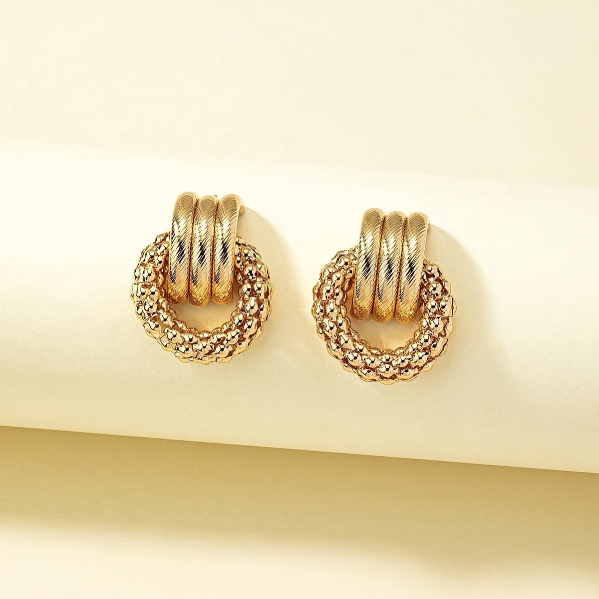 Circle Geometric Earrings in Gold Tone