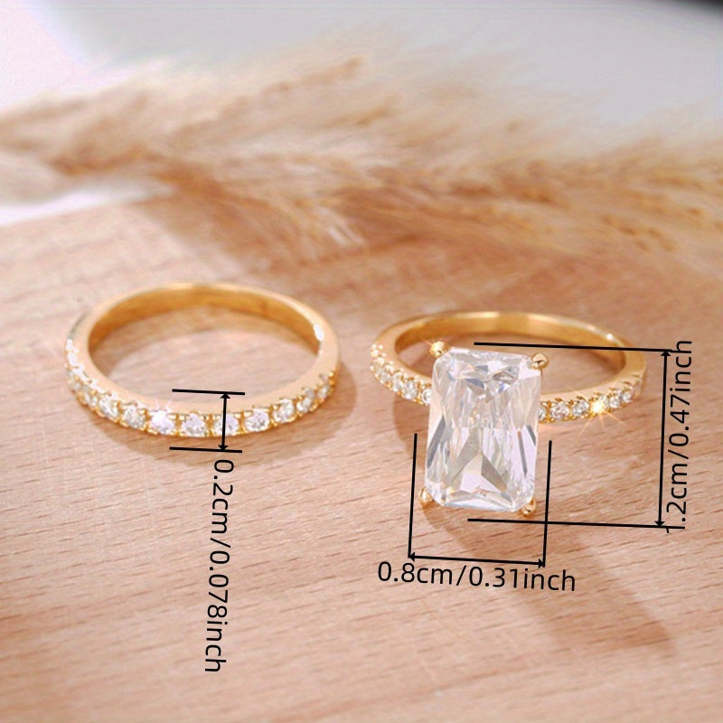 Two-Piece Classic Zirconia Engagement and Wedding Band Set