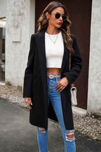 Solid Colour Longline Coat with Notched Collar and Buttons