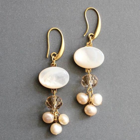 Vintage-Style White Stone and Pearl Cluster Leverback Earrings