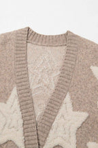 Star Print Sherpa Cardigan with V Neck and Front Pockets