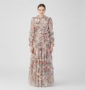 Floral Mock Neck Sheer Long Sleeve Maxi Dress