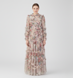 Floral Mock Neck Sheer Long Sleeve Maxi Dress