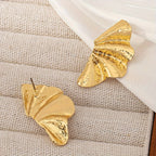 Textured Gold-Tone Fan Stud Earrings