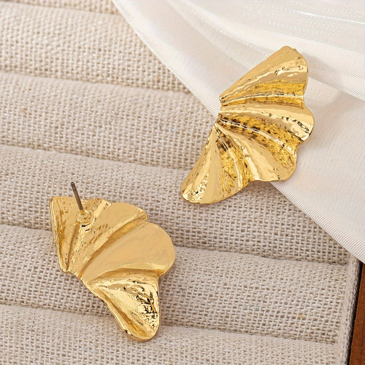 Textured Gold-Tone Fan Stud Earrings