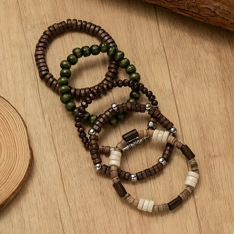 Tribal Wood and Stone Bead Bracelet