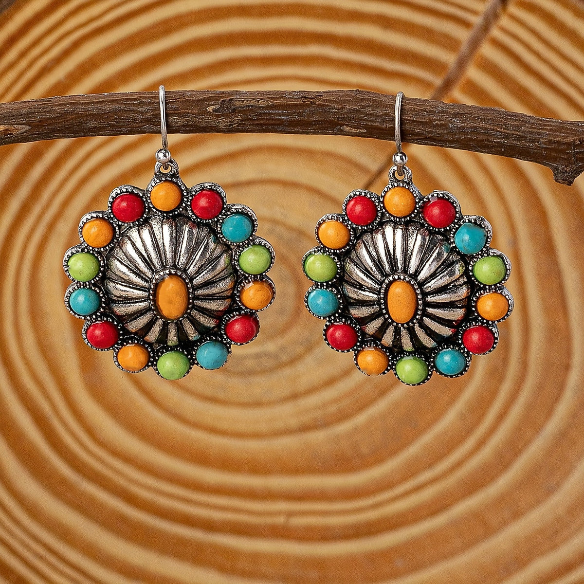 Vintage Sunburst Multi-Stone Statement Earrings