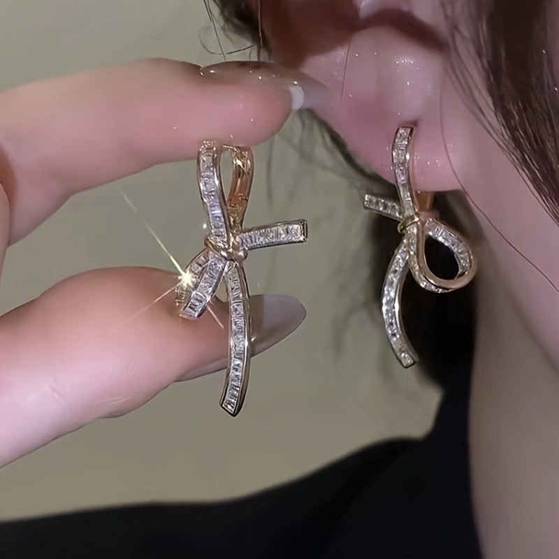 Baguette Diamond-Look Ribbon Drop Earrings