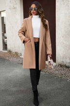 Solid Colour Longline Coat with Notched Collar and Buttons