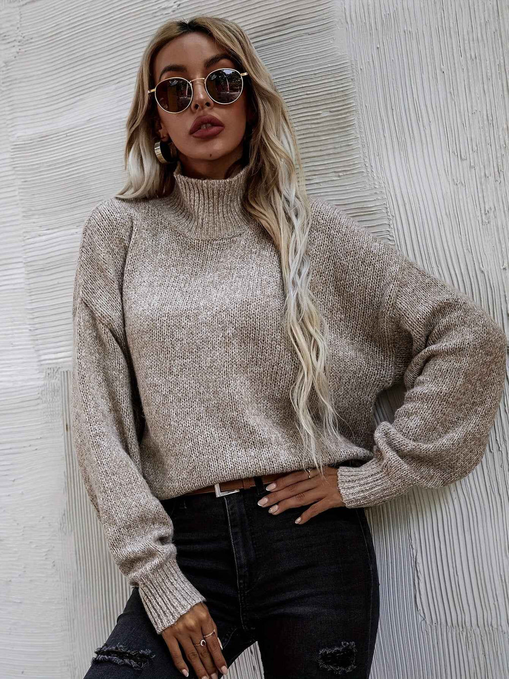 Loose Knit Roll Neck Jumper with an Easy Relaxed Silhouette
