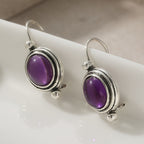 Vintage Boho Purple Gemstone-Look Silver-Plated Drop Earrings