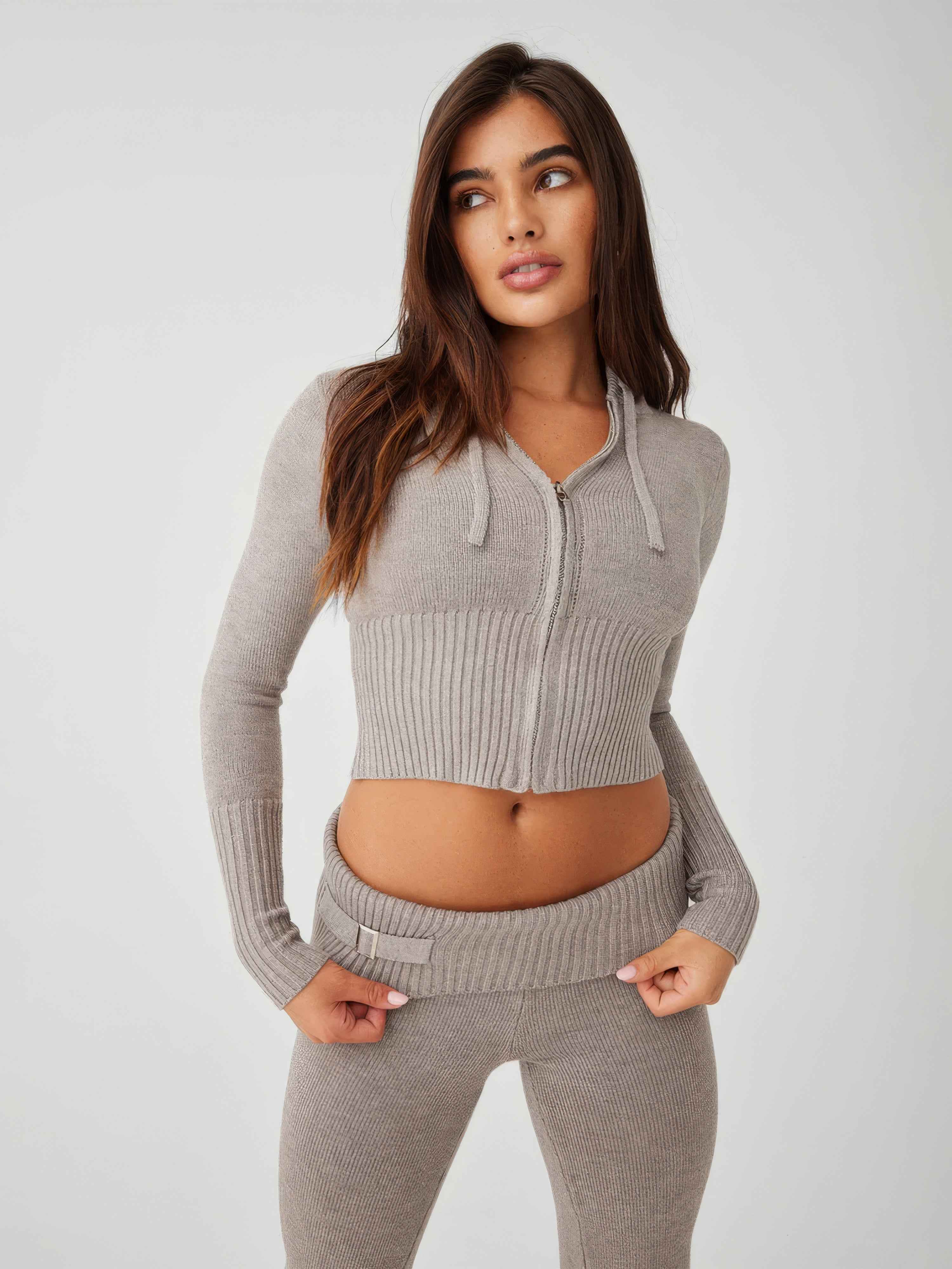 Soft Knit Two-Piece Set with Relaxed Top and Matching Trousers