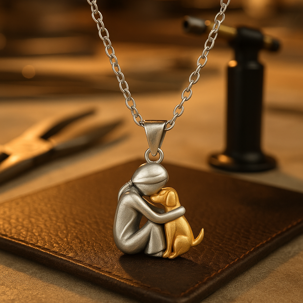 Ketting met omhelzende hond in vier afwerkingen
