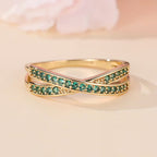 Emerald-Look Flowing Ring in Gold Tone