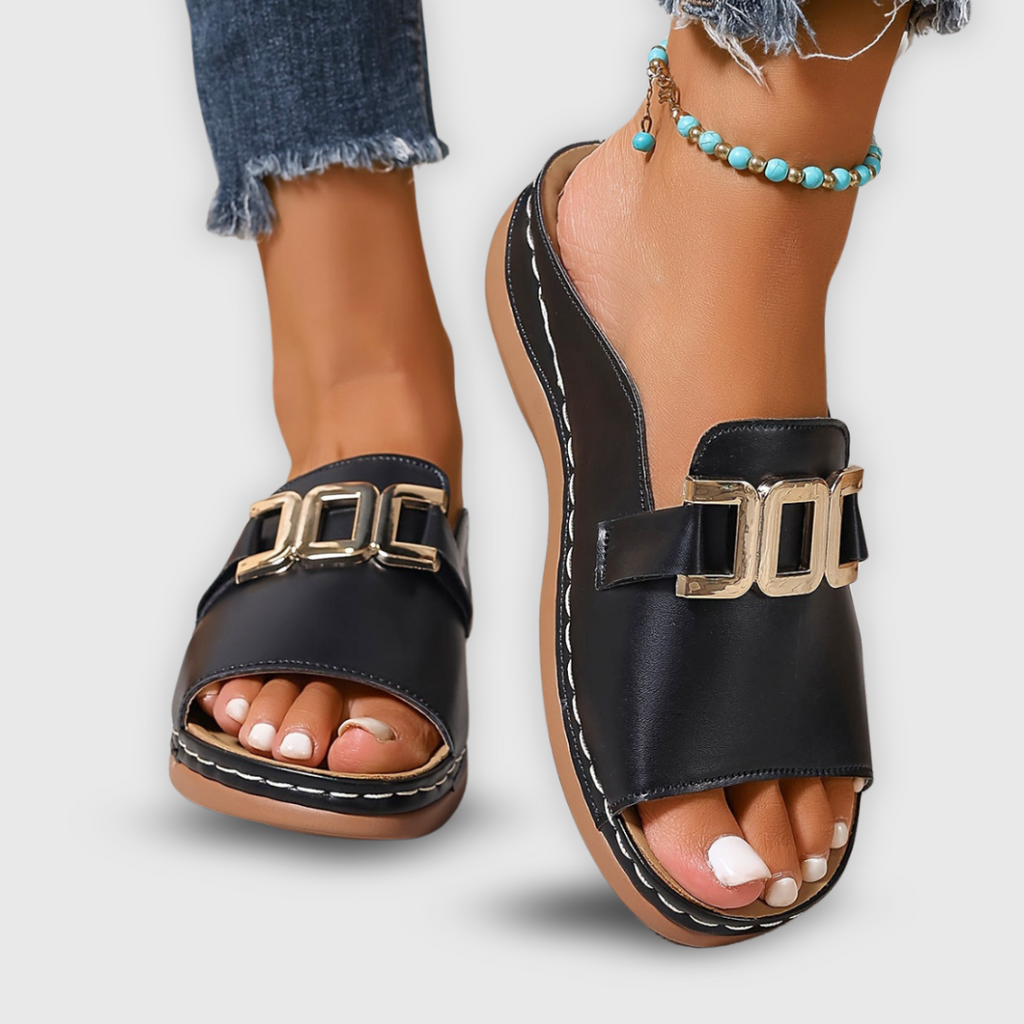 Faux Leather Open Toe Mules