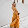 Sleeveless V-Neck Tie-Waist Wrap Maxi Dress