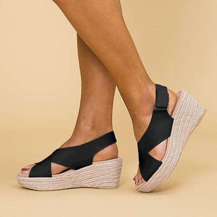 Cross Strap Wedge Sandals with Espadrille Sole