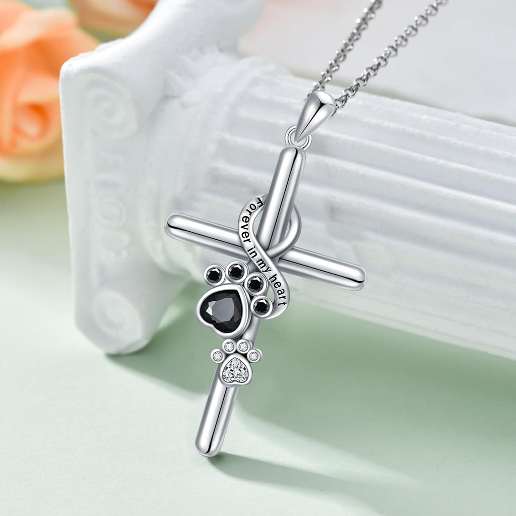 925 Sterling Silver Paw and Cross Necklace