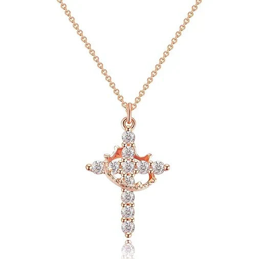Cross and Crown Necklace in Many Finishes