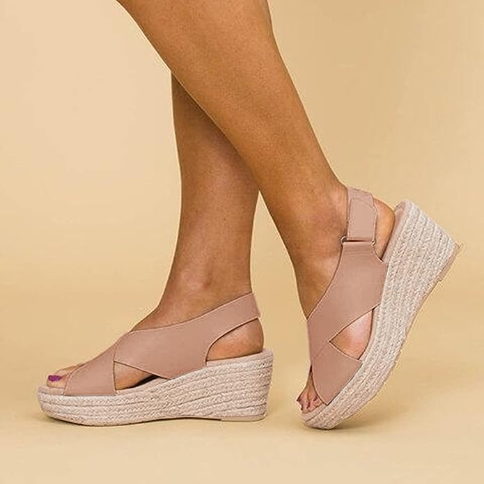 Cross Strap Wedge Sandals with Espadrille Sole