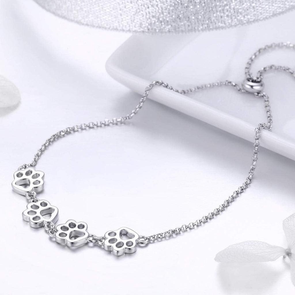 Adjustable 925 Sterling Paw Print Charm Bracelet