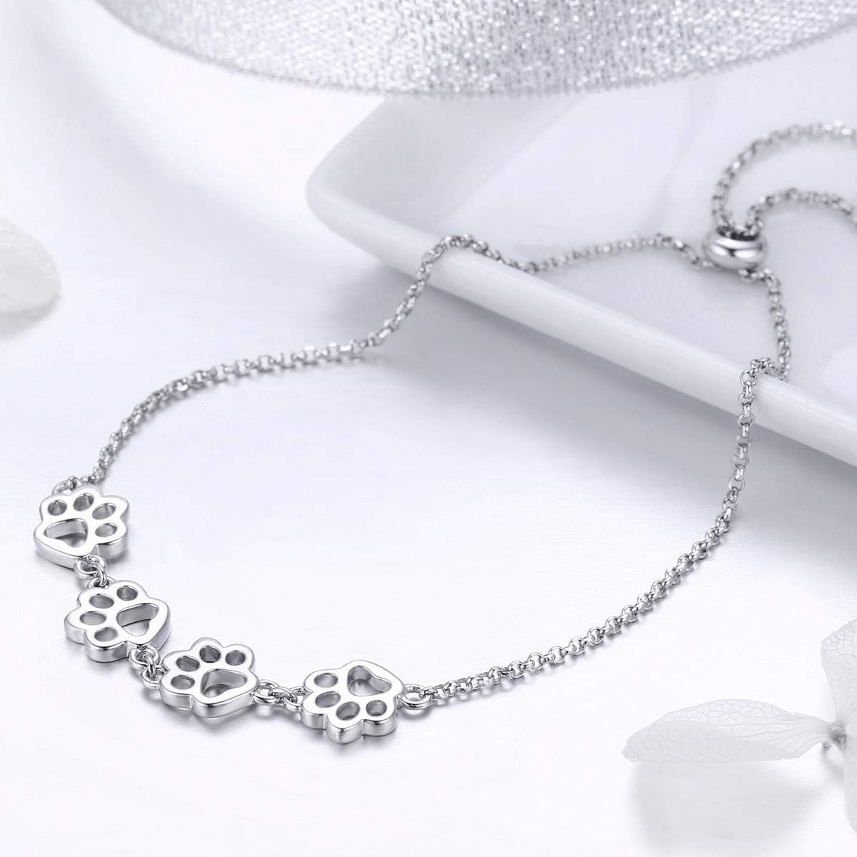 Adjustable 925 Sterling Paw Print Charm Bracelet