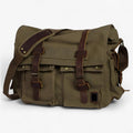 Vintage Military-Style Green Canvas Laptop Shoulder Bag