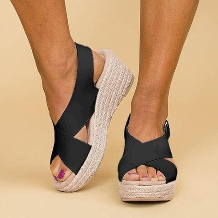 Cross Strap Wedge Sandals with Espadrille Sole