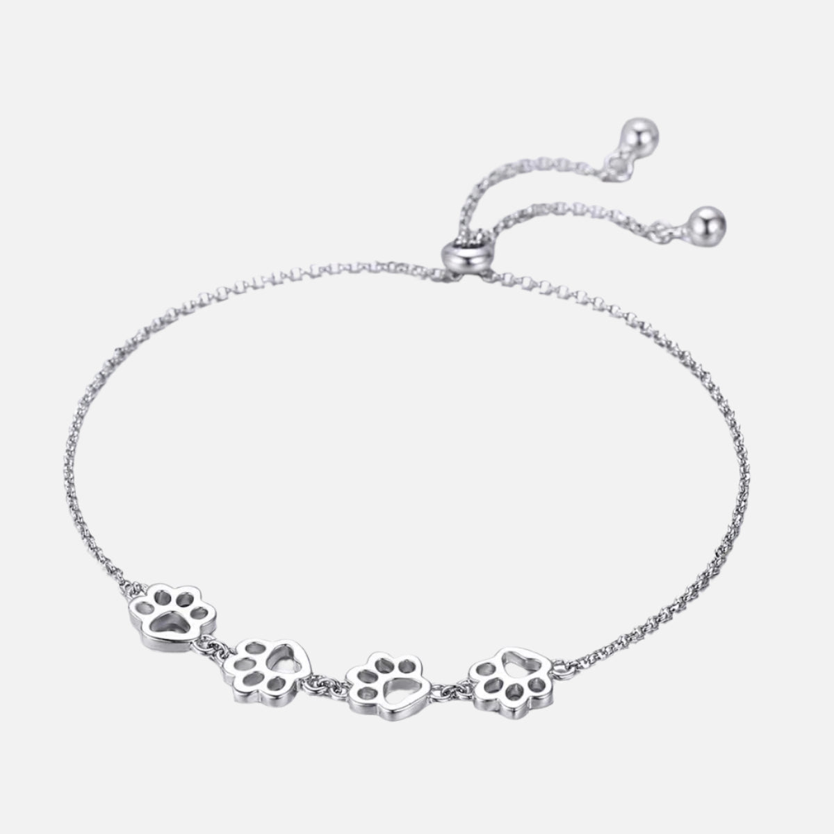 Adjustable 925 Sterling Paw Print Charm Bracelet