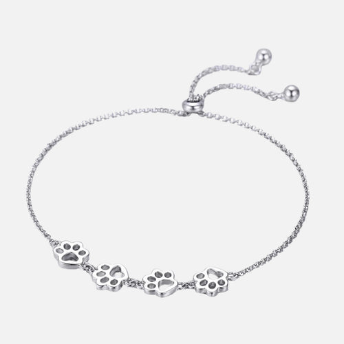 Adjustable 925 Sterling Paw Print Charm Bracelet