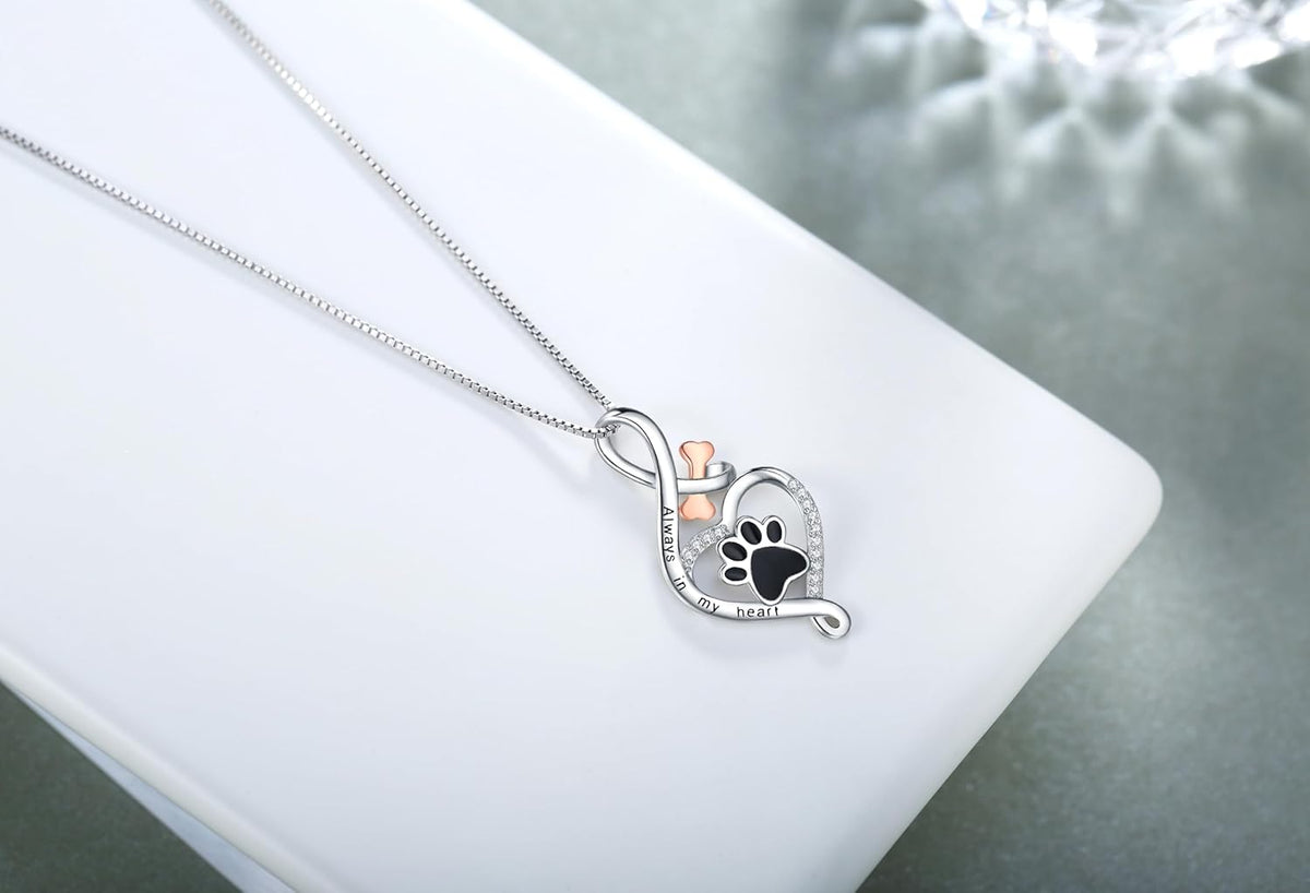 Lucky Paw Heart Pendant Necklace with Bone Charm