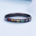 Enamel Paw Print Band Ring with Engraved Message