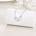 Sterling Silver Paw Print Necklace with Heart Crystal Pendant