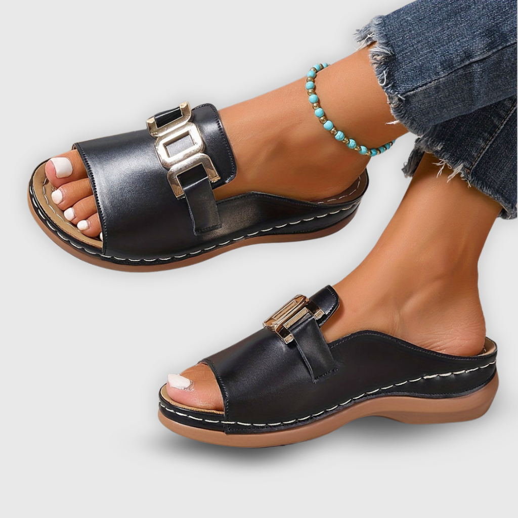 Faux Leather Open Toe Mules