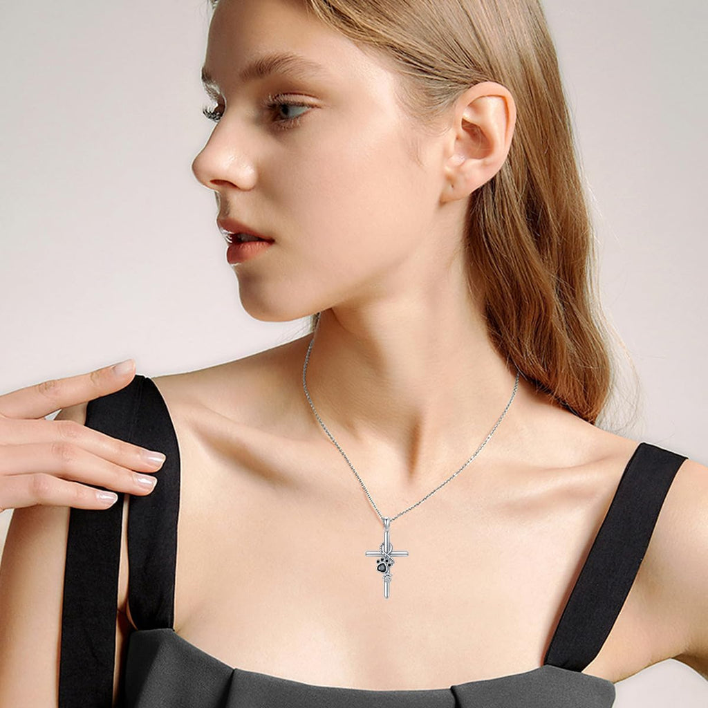 925 Sterling Silver Paw and Cross Necklace
