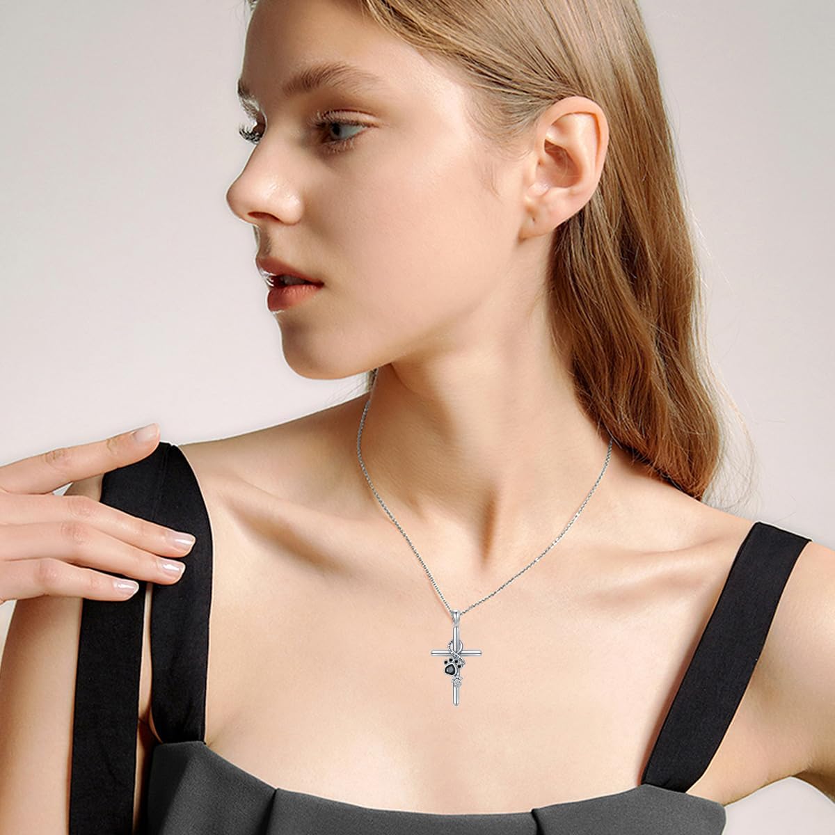 925 Sterling Silver Paw and Cross Necklace