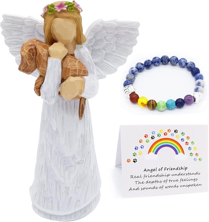 Dog Memorial Gift Set with Angel Figurine and Chakra Bracelet