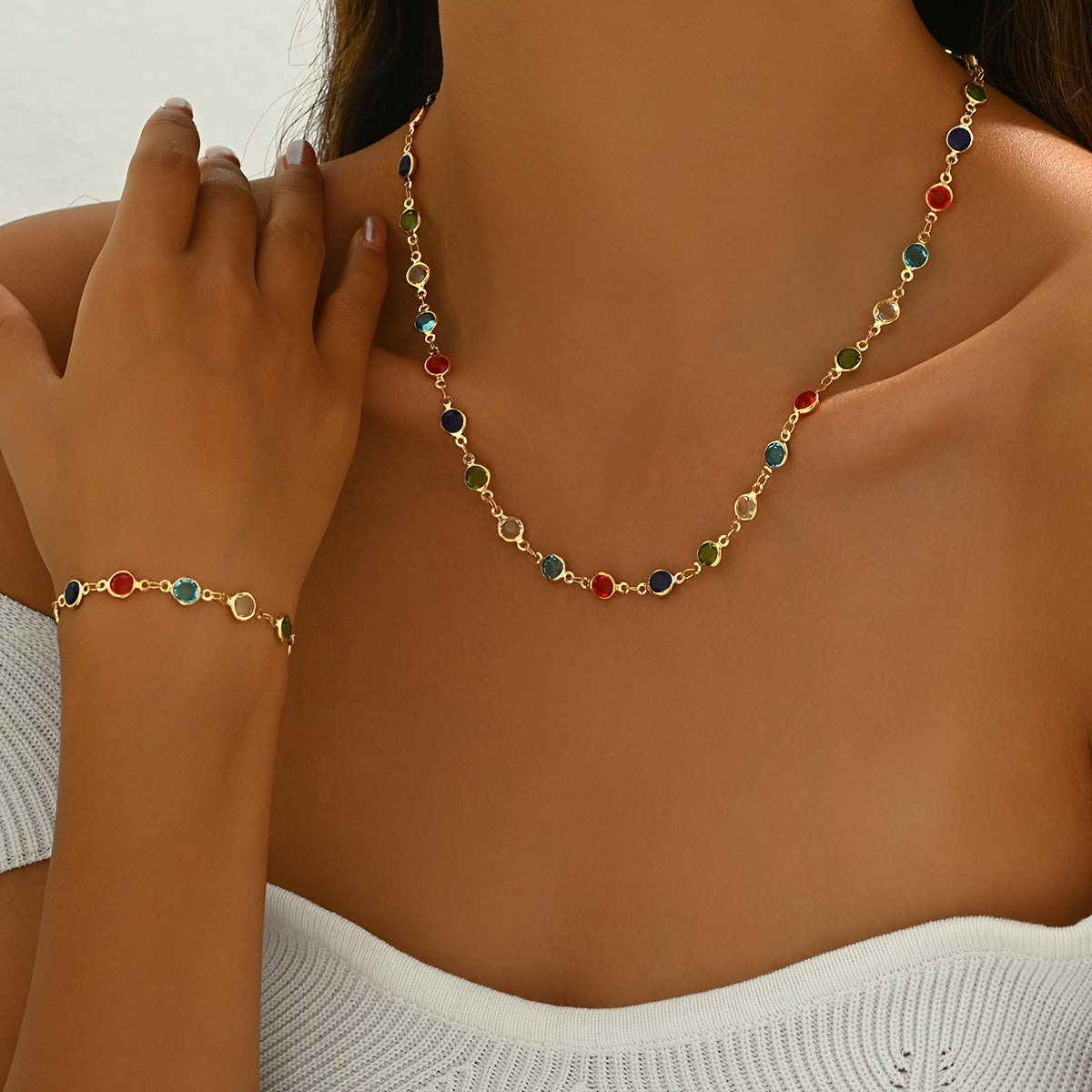 Set van ketting en armband met veelkleurige kristallen