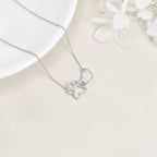 Sterling Silver Paw Print Necklace with Heart Crystal Pendant