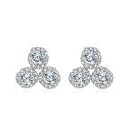 925 Sterling Silver Triple Moissanite Cluster Earrings, White Gold Plated