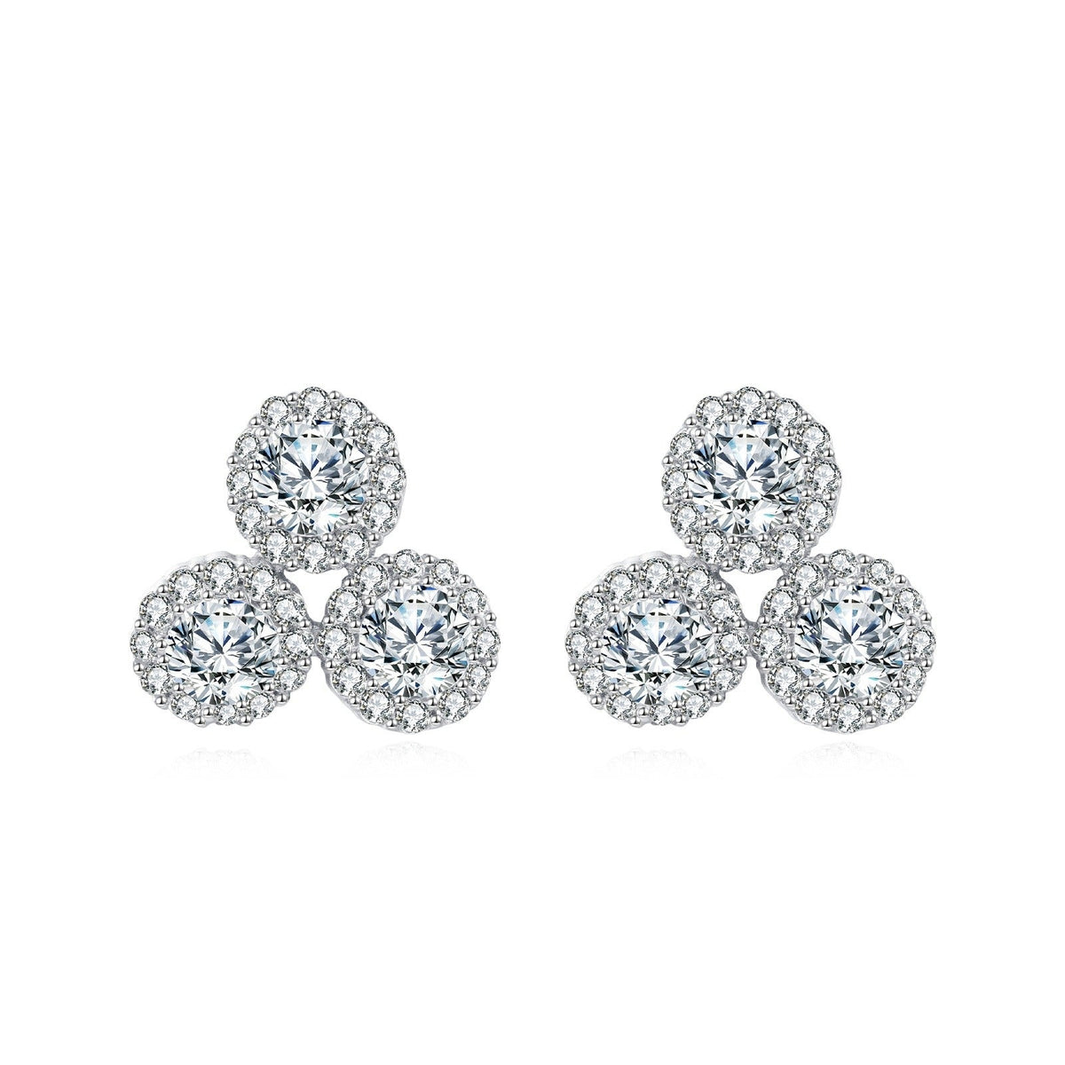 925 Sterling Silver Triple Moissanite Cluster Earrings, White Gold Plated