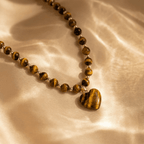 Tiger's Eye Beaded Heart Pendant Necklace