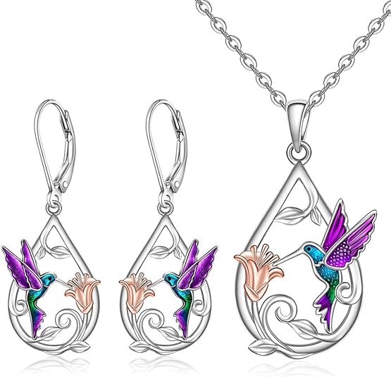 Hummingbird Necklace and Earrings Set