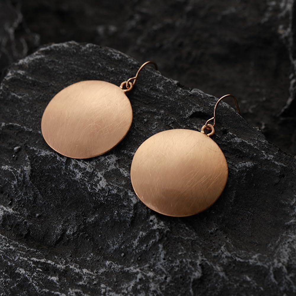 Vintage-Style Brushed Gold-Tone Disc Hook Earrings