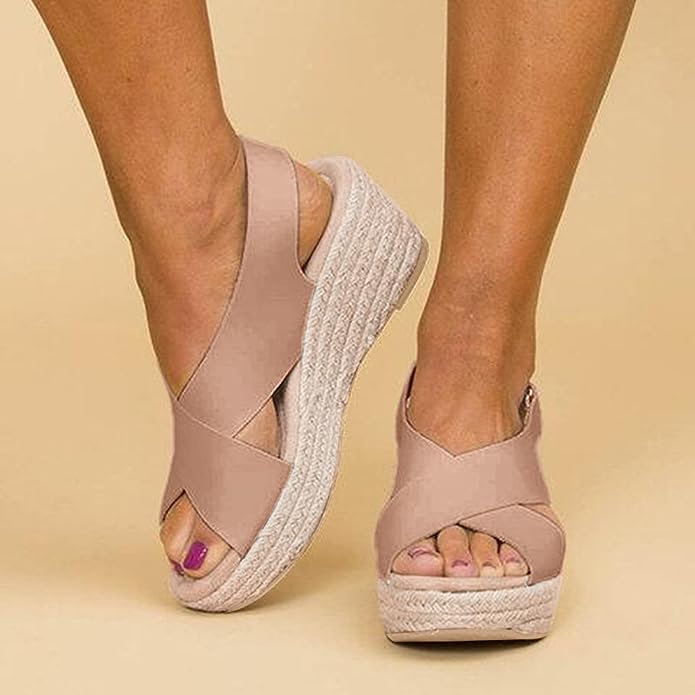 Cross Strap Wedge Sandals with Espadrille Sole