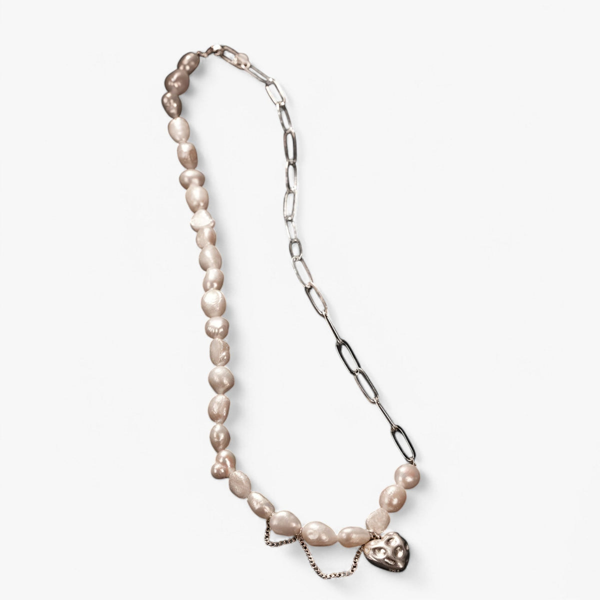 Asymmetric Pearl Necklace with Heart Detail