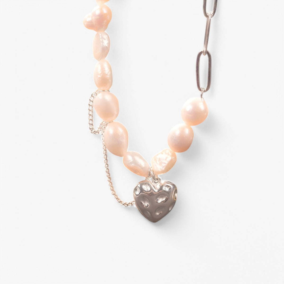Asymmetric Pearl Necklace with Heart Detail