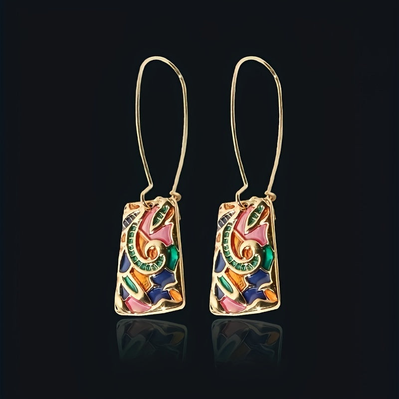 Longues boucles d'oreilles pendantes vintage émail coloré coulé